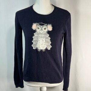Kate Spade Broome Street Owl Crewneck‎ Sweater Navy Blue XS Cozy Winter